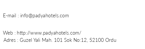 Padya Otel telefon numaralar, faks, e-mail, posta adresi ve iletiim bilgileri